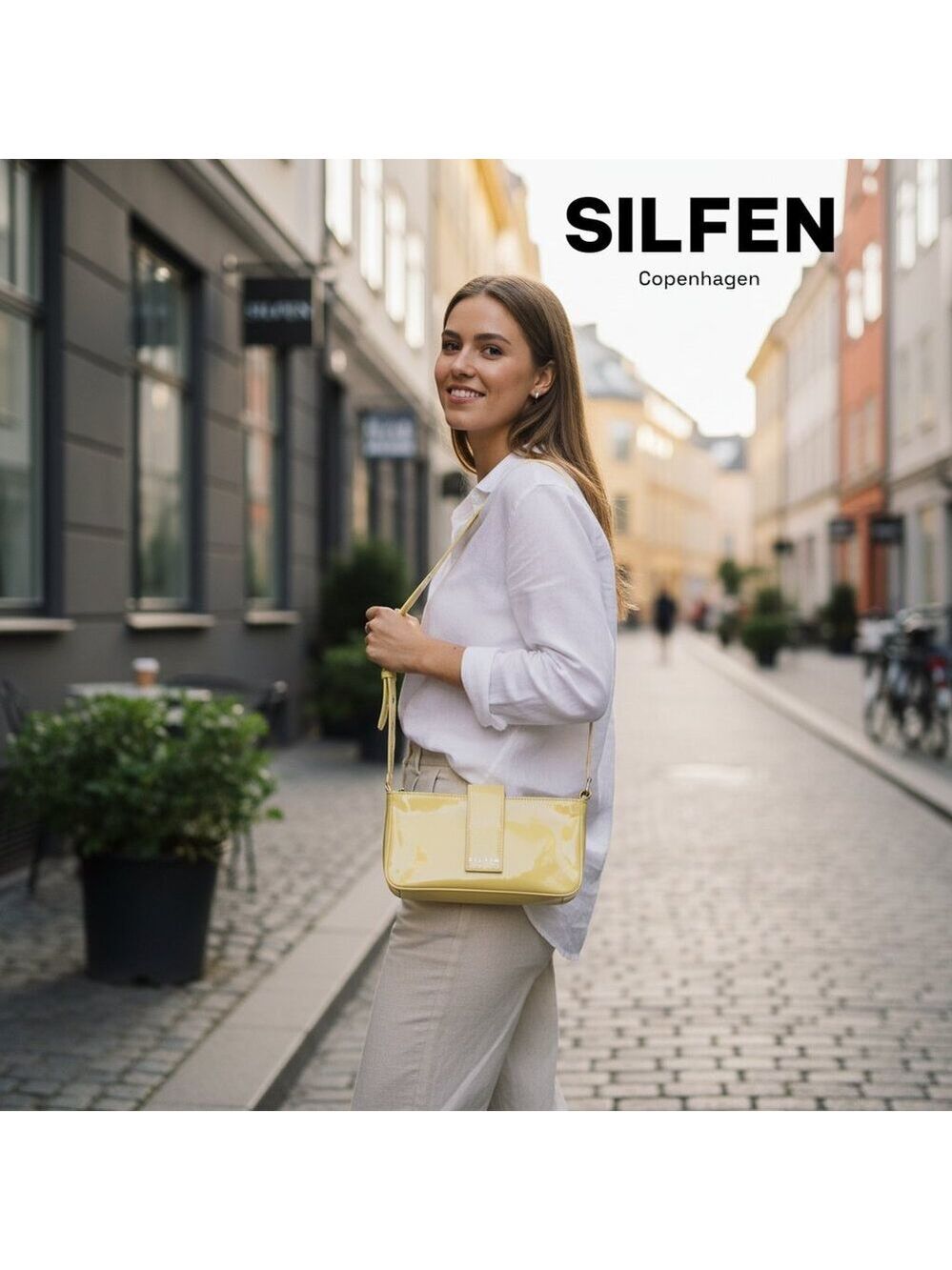 SILFEN Patent Shoulder Bag | Scandinavian Design | Butter Yellow Vegan Leather